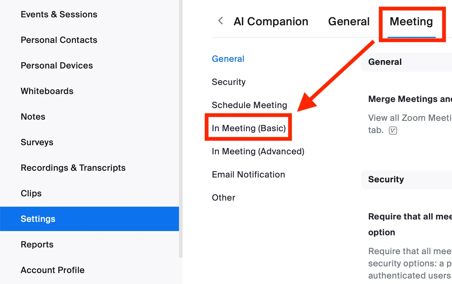 the Settings tab